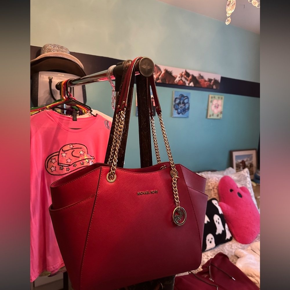 Michael Kors Red Gold Chain Purse